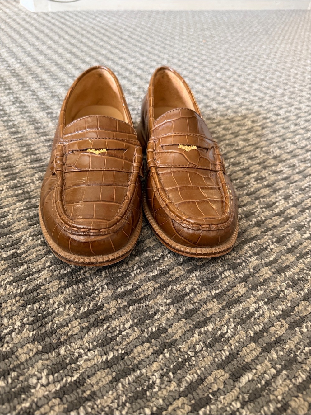 Freda Salvador Cognac Croc-Embossed Leather Elba Penny Loafers